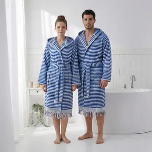 Peignoir unisexe en coton turc tissé à la main avec pompons, de luxe, pour hôtel, toute l'année, vêtement de nuit et de détente, été, fourni par ODM, Turquie - Product Image 6