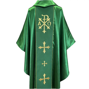 Satin vert avec croix broderie père prêtre Chasuble 2025 sur mesure de haute qualité nouveau Design broderie Chasuble - Product Image 2