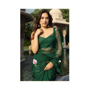 Meilleur prix sur indien et pakistanais Bollywood Style Georgette Floral Imprimé Sari Taille et couleur personnalisées pour une tenue de fête - Product Image 1
