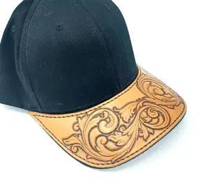 Yüksek kaliteli el Tooled deri beyzbol şapkası ağız 9 benzersiz desenler özellikle toptan üretimde kapağınız için tasarlanmış