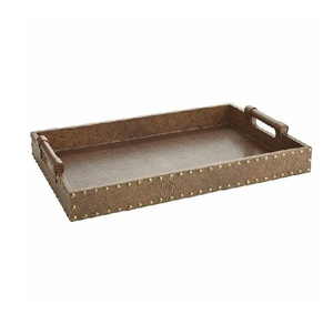 Planche de service décorative Plateau de service décoratif en bois d'acacia avec poignées en acier inoxydable - Product Image 3