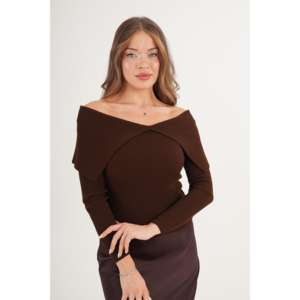 Suéter de Punto con Cuello Bajo para Mujer, Color Café, Venta al Por Mayor, Accesorio de Moda - Product Image 5