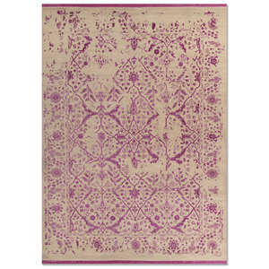 Alfombras de Lana y Seda Anudadas a Mano del Lejano Oriente, Diseño de Medallón Rosa y Morado para Uso Doméstico-SKRT-817 - Product Image 1
