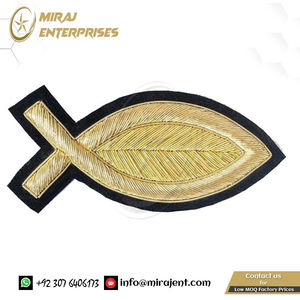 Custom 3D Cartoon Design Chenille <b>Badge</b> 2 Hand-Embroidered Gold Bullion Appliques Wholesale Supply From Fish - Product Image 2