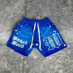 2025 Custom <b>Men's</b> Gym <b>Shorts</b> Faded Printed Distressed Embroidery Patch Stone Acid Washed Cotton Oversized Zipper Waist - Product Image 2