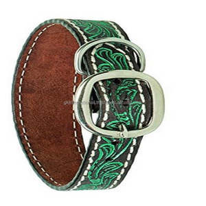 Collar de perro de cuero de vaca americana 100% de lujo de calidad superior con diseño de tallado a mano en relieve Floral Collar de Mascota de perro de alta calidad - Product Image 5