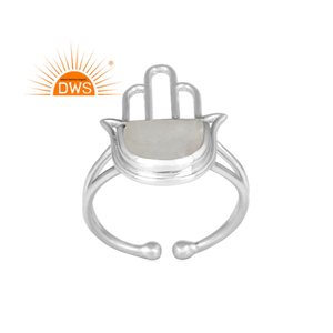 Nuevo diseño de plata esterlina fina, piedra lunar arcoíris Natural, piedra preciosa, diseño de Hamsa, anillo, fabricante de joyas - Product Image 1
