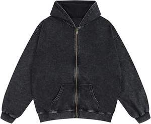 Sudadera con capucha de algodón grueso Fleece Acid Wash Pullover elegante Sudadera con capucha de lavado ácido con textura vintage - Product Image 5