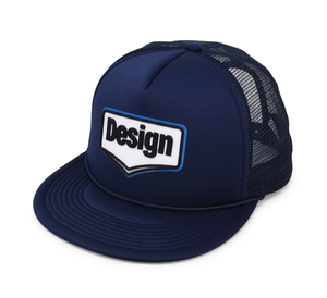 Venta al por mayor OEM ODM estructurado 5 paneles gorra de camionero con malla personalizada parches de goma ala plana gorra en blanco hombres mujeres todas las estaciones casual - Product Image 1