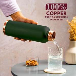 Bouteille d'eau en cuivre vert classique, style moderne unique, design personnalisé, dernière bouteille d'hydratation décorative de fournisseur indien - Product Image 4