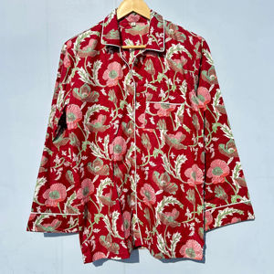 Ropa de dormir con estampado Floral de algodón 100% hecha a mano india para mujer-elegante lujo Casual transpirable mañana caminar traje verano otoño - Product Image 1