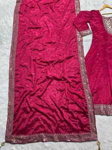 Vestido y Pantalón de Fiesta de Diseño de Última Moda al por Mayor, en Seda Chinon, con Bordado Completo de Lentejuelas y Zari, con Dupatta de Encaje Elegante - Product Image 5