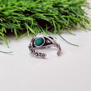 Bague Boho en argent 925 avec pierre turquoise synthétique Design de fleur réglable pour mariage - Product Image 4