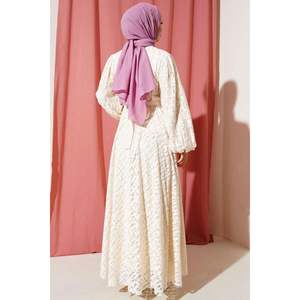 Robe en Dentelle à Manches Ballon à Taille Élastique Beige - Product Image 3