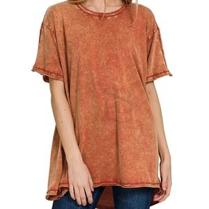 Camiseta de algodón pesado Vintage personalizada para mujer, camiseta de manga corta de algodón grueso con cuello redondo, ropa informal pesada, lavado ácido, transpirable - Product Image 1
