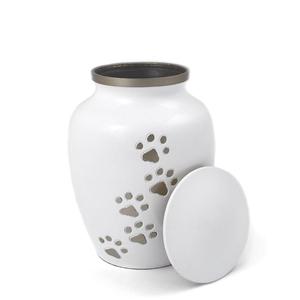Urna de cremación con banda con estampado de pata dorada, acabado de esmalte blanco, urnas para mascotas, artesanías, urnas de cremación metálicas de alta calidad y tarro para cenizas - Product Image 6