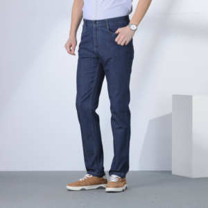 กางเกงยีนส์ผู้ชายทรงแบ็กกี้ฟอกสีวินเทจ, กางเกงยีนส์ขาตรงสีน้ำเงินเข้มระบายอากาศได้และกันน้ำผ้าฝ้าย100% - Product Image 1