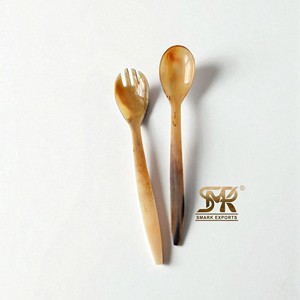 Ensemble de cuillères à salade en corne de buffle faites à la main, rustiques, écologiques, à long manche, compatibles lave-vaisselle, ustensiles de cuisine pour table à manger - Product Image 3