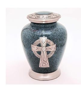 Urna de cremación de aluminio grabada con Cruz Celta para cenizas humanas para adultos-Urna funeraria artesanal para cenizas-Bolsa grande incluida - Product Image 3