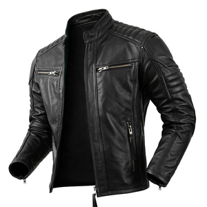 Prix de gros OEM, designs de mode personnalisés, veste de motard classique, veste en cuir PU synthétique pour hommes - Product Image 2