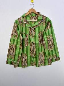 Ensemble de pyjama en coton doux imprimé tigre Costume de nuit longue pour adultes pour les fêtes de mariage ou les vêtements de nuit d'été Style PJ décontracté - Product Image 3