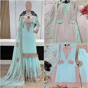 Présentation de vêtements ethniques Nouveau Designer Party Wear Top-Palazzo et Dupatta avec séquence de broderie lourde au prix de gros - Product Image 1