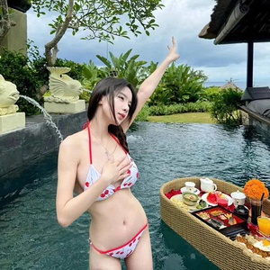 [BIKINI] Women Bikini Set <b>Cherry</b> Two Piece Triangle Halter <b>Top</b> with Low Waist Thong Bottom Sexy Summer Beachwear Swimwear Outfit - Product Image 3