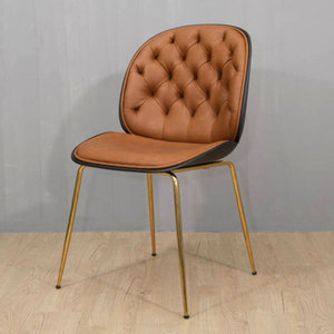 GAK-F05S Beetle <b>Chair</b> Nappa Leather Upholstered Chrome-Plated Iron Legs Solid Minimalist Farmhouse Backrest Light for Living - Product Image 4