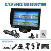 Moniteur IPS Quad View 10,1 pouces | Prise d'aviation à 4 broches | Enregistreur DVR 4 canaux | Système de caméra de recul HD 1080P pour camions, bus et véhicules lourds