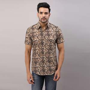 Men's Casual Brown Cotton Floral <b>Shirt</b> Breathable Poplin Fabric <b>Button</b>-Up Collar Stand Collar Sizes XL 6XL for Office Wear - Product Image 2