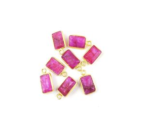 Pendentif en forme rectangulaire en pierre précieuse rubis - Charmes en or et argent plaqué pour bijoux - Product Image 1