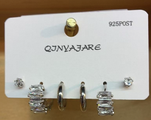 Orecchini a perno Qjnyajare in lega d'argento con cristalli e strass taglio smeraldo, montatura a griffe, gioielli di moda da donna, chiusura a perno 925 - Product Image 3