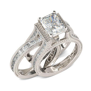 Ensemble de bague de fiançailles classique en diamant taille princesse sertie en argent 925 avec diamants de laboratoire pour femmes - Product Image 1