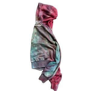 Sudadera con capucha con cremallera de algodón pesado 500 Gsm, diamantes de imitación personalizados, cuadrado, de gran tamaño, desgastado, Vintage Splash, primavera lavada - Product Image 6