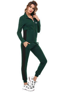 Survêtement pour femme à fermeture éclair vert avec logo personnalisé le plus vendu ensemble 2 pièces 100% coton à capuche et survêtement ensemble Gym et Streetwear sur toute la longueur - Product Image 3