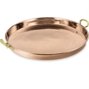 Venta de fábrica, bandeja de plato redondo de cobre dorado, bandeja de cobre de acero inoxidable, plato de comida para equipo de boda - Product Image 1