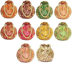 Bolsas Ajustables con Cordón Flexible, Tela Tradicional India Hecha a Mano para Regalos, Joyería, Bodas, Bolsitas/Bolsos - Product Image 1