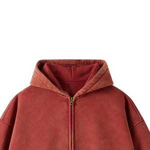 Nouveau sweat à capuche d'hiver à double fermeture éclair avec logo personnalisé, lavage à l'acide, haute qualité, 100% coton, molleton français, imperméable, coupe-vent, pour homme - Product Image 3