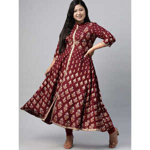 Kurta Anarkali en rayonne marron à imprimé floral, vêtement traditionnel musulman et accessoire, taille XXL-8XL, SKU 1255YKMAROON-XXL - Product Image 5
