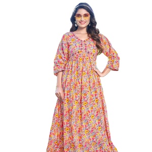 Vestido cómodo Kurtis con estampado de lámina de algodón pesado de primera calidad para adultos Material de rayón al por mayor con algodón de centro comercial interior - Product Image 2