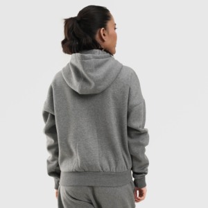 Sweat à capuche oversize Reeder en tissu tricoté respirant gris avec décoration de badge - Product Image 2