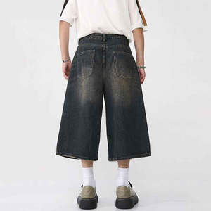 Pantalones Cortos de Verano Estilo Urbano, Personalizados, Holgados, Desgastados, Lavado Oscuro, de Lona, Deportivos, para Hombre - Product Image 3