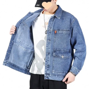 Chaqueta vaquera de lana de algodón 100% de alta calidad para hombre, estilo vaquero desteñido al sol lavado Vintage con logotipo frontal de lona encerada - Product Image 2