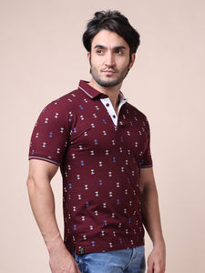 Calidad Premium 100% algodón Casual Granate Polo cuello suave elegante estampado y cómodo Regular Fit camiseta para hombres - Product Image 4