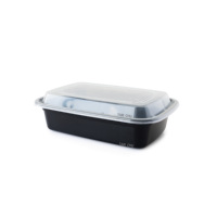 Boîte alimentaire jetable en plastique PP noir TC-2938 TC Container, visibilité claire, fraîcheur garantie, couvercle transparent, forme rectangulaire, 38 oz, pour voyage