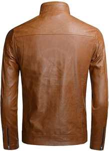 Chaqueta de motorista de cuero real transpirable con cremallera negra para hombre con forro negro acolchado y bolsillos exteriores interiores OEM al por mayor 2024 - Product Image 4