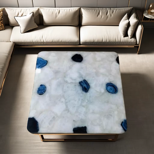 Luxury White Quartz Natural Stone Dining Conference Tabletop | Handcrafted Polished Durable Rectangle Cross Table - Product Image 3