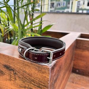 Collier de chien en cuir véritable tressé clouté marron Collier de chien de luxe à rembourrage souple et réglable Collier de chien en cuir de vache véritable Western épais - Product Image 2