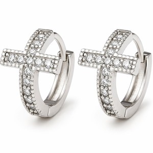 Orecchini a Croce Piccoli in Ottone con Perle Imitate per Donna, Gioielli Classici di Moda per Fidanzamento - Product Image 1