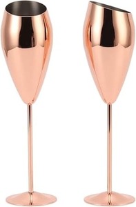 Lot de 2 flûtes écologiques en cuivre, robustes, à fond épais, en acier inoxydable plaqué laiton, design moderne pour usage professionnel - Product Image 1